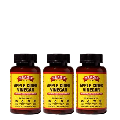 Bragg Apple Cider Vinegar 1877 MG ACV Blend l 750 MG Acetic Acid 3 Pack- 90 Capsules l Dietary Suppliment
